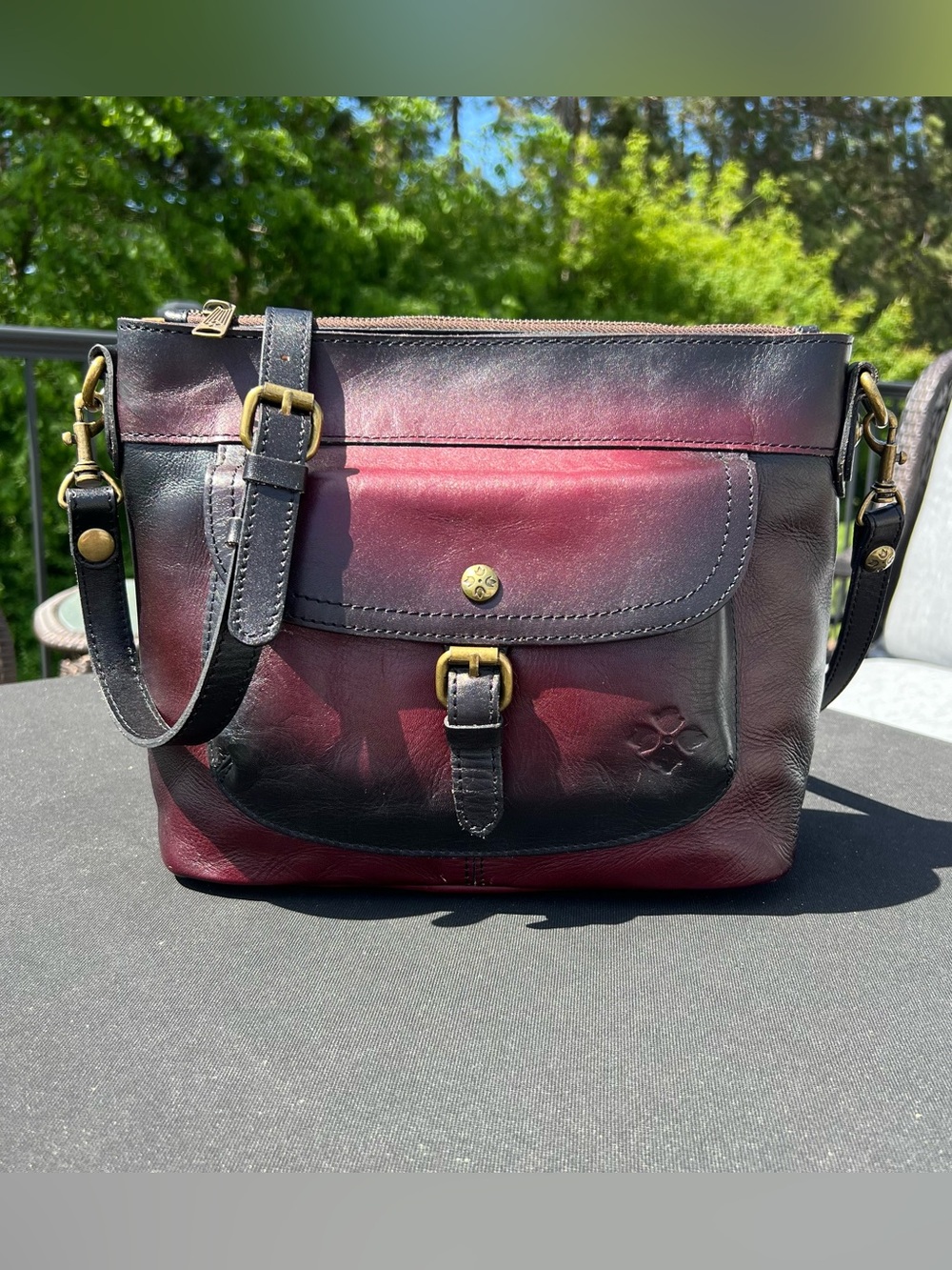 Patricia Nash Tuscania Leather Crossbody Bag Purse Merlot Black Ombré